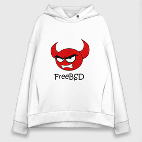 Женское худи Oversize хлопок с принтом FreeBSD демон в Рязани, френч-терри — 70% хлопок, 30% полиэстер. Мягкий теплый начес внутри —100% хлопок | боковые карманы, эластичные манжеты и нижняя кромка, капюшон на магнитной кнопке | bsd | demon | freebsd | os | unix | демон | злой | ос | чёртик