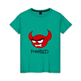 Женская футболка хлопок с принтом FreeBSD демон в Рязани, 100% хлопок | прямой крой, круглый вырез горловины, длина до линии бедер, слегка спущенное плечо | bsd | demon | freebsd | os | unix | демон | злой | ос | чёртик