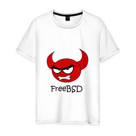 Мужская футболка хлопок с принтом FreeBSD демон в Рязани, 100% хлопок | прямой крой, круглый вырез горловины, длина до линии бедер, слегка спущенное плечо. | bsd | demon | freebsd | os | unix | демон | злой | ос | чёртик