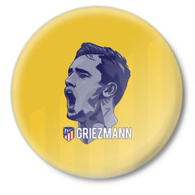 Значок с принтом Griezmann Atletico Madrid в Рязани,  металл | круглая форма, металлическая застежка в виде булавки | atletico | griezman | griezmann | grizman | kit | madrid | world cup | антуан | атлетико | гризман | гризманн | мадрид | матрасники | франция | футбол | чемпионат мира