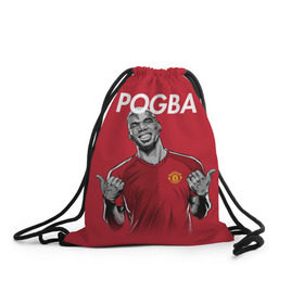 Рюкзак-мешок 3D с принтом Pogba Manchester United в Рязани, 100% полиэстер | плотность ткани — 200 г/м2, размер — 35 х 45 см; лямки — толстые шнурки, застежка на шнуровке, без карманов и подкладки | mu | paul | pogba | манчестер юнайтед | мю | погба | форма