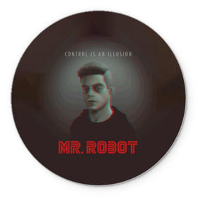 Коврик круглый с принтом Mr Robot в Рязани, резина и полиэстер | круглая форма, изображение наносится на всю лицевую часть | Тематика изображения на принте: mister robot | mr robot | rami malek | мистер робот | рами малек