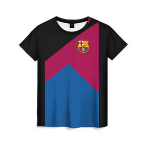 Женская футболка 3D с принтом FC Barcelona #9 в Рязани, 100% полиэфир ( синтетическое хлопкоподобное полотно) | прямой крой, круглый вырез горловины, длина до линии бедер | fc | fc barcelona | fcb | fly emirates | ronaldo | абстракция | барселона | геометрия | зож | клуб | линии | месси | модные | мяч | реал мадрид | спорт | спортивные | тренды | футбол | футбольный клуб | эмблема