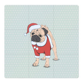 Магнитный плакат 3Х3 с принтом Мопс Санта Клаус в Рязани, Полимерный материал с магнитным слоем | 9 деталей размером 9*9 см | зима | новый год | подарок | рождество