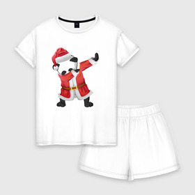 Женская пижама с шортиками хлопок с принтом Панда Санта-Клаус в Рязани, 100% хлопок | футболка прямого кроя, шорты свободные с широкой мягкой резинкой | Тематика изображения на принте: зима | новый год | панда | подарок | рождество