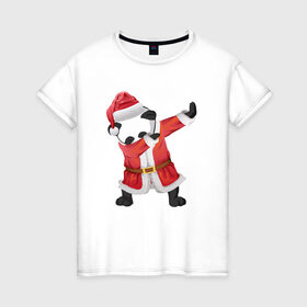 Женская футболка хлопок с принтом Панда Санта-Клаус в Рязани, 100% хлопок | прямой крой, круглый вырез горловины, длина до линии бедер, слегка спущенное плечо | Тематика изображения на принте: зима | новый год | панда | подарок | рождество