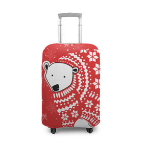 Чехол для чемодана 3D с принтом Белый медведь в свитере в Рязани, 86% полиэфир, 14% спандекс | двустороннее нанесение принта, прорези для ручек и колес | red | snow | snowflakes | stars | sweater | white bear | winter | белый медведь | звезды | зима | красный | снег | снежинки