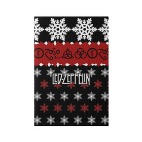 Обложка для паспорта матовая кожа с принтом Праздничный Led Zeppelin в Рязани, натуральная матовая кожа | размер 19,3 х 13,7 см; прозрачные пластиковые крепления | Тематика изображения на принте: led zeppelin | блюз | группа | джимми пейдж | джон генри бонэм | джон пол джонс | знак | красный | лед зепелен | лед зеппелин | метал | надпись | новогодний | новый год | праздник | роберт плант | рождество