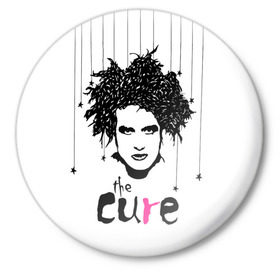 Значок с принтом The Cure в Рязани,  металл | круглая форма, металлическая застежка в виде булавки | Тематика изображения на принте: robert smith | rock band | the cure | uk | британия | роберт смит | рок группа