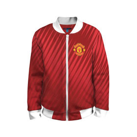 Детский бомбер 3D с принтом Manchester United Sportwear в Рязани, 100% полиэстер | застегивается на молнию, по бокам два кармана без застежек, мягкие манжеты, по низу бомбера и на воротнике — эластичная резинка | emirates | fc | manchester united | геометрия | манчестер юнайтед | спорт | футбол | футбольный клуб | эмблема