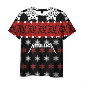Мужская футболка 3D с принтом Metallica в Рязани, 100% полиэфир | прямой крой, круглый вырез горловины, длина до линии бедер | metallica | джеймс хэтфилд | кирк хэмметт | ларс ульрих | метал | металика | металлика | новогодний | новый год | роберт трухильо | рождество | рок | снежинки | трэш | трэшметал | хард | хардрок | хеви