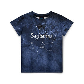 Детская футболка 3D с принтом Стрелец(Sagittarius) в Рязани, 100% гипоаллергенный полиэфир | прямой крой, круглый вырез горловины, длина до линии бедер, чуть спущенное плечо, ткань немного тянется | sagittarius | звезды | знаки зодиака | космос | созвездие | стрелец