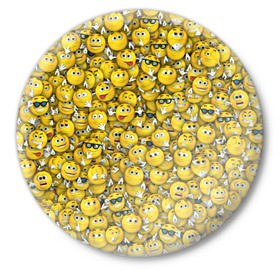 Значок с принтом Веселые смайлики в Рязани,  металл | круглая форма, металлическая застежка в виде булавки | Тематика изображения на принте: emoji | smile | желтый | круглый | лица | паттерн | смайл | улыбка | эмоции