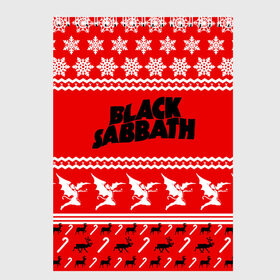 Скетчбук с принтом Праздничный Black Sabbath в Рязани, 100% бумага
 | 48 листов, плотность листов — 100 г/м2, плотность картонной обложки — 250 г/м2. Листы скреплены сверху удобной пружинной спиралью | Тематика изображения на принте: black sabbath | ozzy osbourne | ангелы | билл уорд | гизер батлер | группа | знак | красный | метал | музыка | надпись | новогодний | новый год | оззи | осборн | песни | праздник | ро | рождество | рок | снежинки