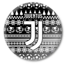 Значок с принтом Juventus 2018 Новогодний в Рязани,  металл | круглая форма, металлическая застежка в виде булавки | Тематика изображения на принте: fc | juventus | спорт | спортивные | фк | футбол | футбольный клуб | ювентус