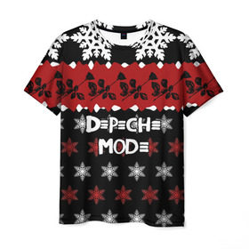 Мужская футболка 3D с принтом Праздничный Depeche Mode в Рязани, 100% полиэфир | прямой крой, круглый вырез горловины, длина до линии бедер | depeche mode | вестник моды | депеш мод | дэйв гаан | мартин гор | новогодний | новый год | рождество | роза | снежинки | энди флетчер