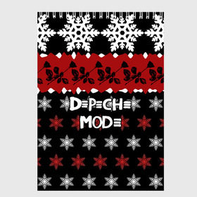 Скетчбук с принтом Праздничный Depeche Mode в Рязани, 100% бумага
 | 48 листов, плотность листов — 100 г/м2, плотность картонной обложки — 250 г/м2. Листы скреплены сверху удобной пружинной спиралью | Тематика изображения на принте: depeche mode | вестник моды | депеш мод | дэйв гаан | мартин гор | новогодний | новый год | рождество | роза | снежинки | энди флетчер