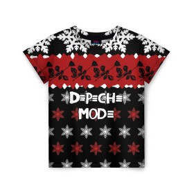 Детская футболка 3D с принтом Праздничный Depeche Mode в Рязани, 100% гипоаллергенный полиэфир | прямой крой, круглый вырез горловины, длина до линии бедер, чуть спущенное плечо, ткань немного тянется | Тематика изображения на принте: depeche mode | вестник моды | депеш мод | дэйв гаан | мартин гор | новогодний | новый год | рождество | роза | снежинки | энди флетчер