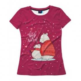 Женская футболка 3D с принтом Keep warm в Рязани, 100% полиэфир ( синтетическое хлопкоподобное полотно) | прямой крой, круглый вырез горловины, длина до линии бедер | Тематика изображения на принте: зима | медведь | новый год | подарок | рождество