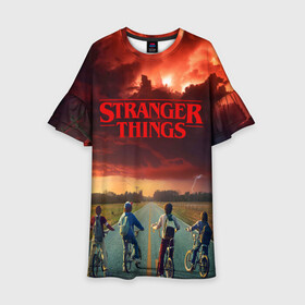 Детское платье 3D с принтом STRANGER THINGS | ОЧЕНЬ СТРАННЫЕ ДЕЛА в Рязани, 100% полиэстер | прямой силуэт, чуть расширенный к низу. Круглая горловина, на рукавах — воланы | stranger things | очень странные дела