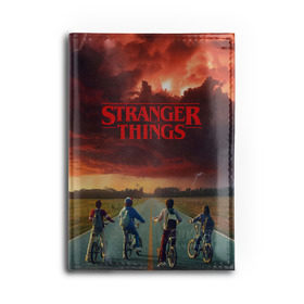 Обложка для автодокументов с принтом Stranger Things в Рязани, натуральная кожа |  размер 19,9*13 см; внутри 4 больших “конверта” для документов и один маленький отдел — туда идеально встанут права | stranger things | очень странные дела