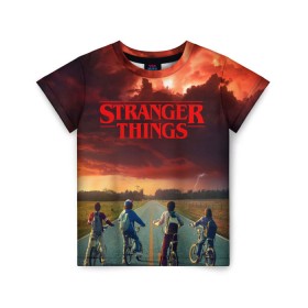 Детская футболка 3D с принтом Stranger Things в Рязани, 100% гипоаллергенный полиэфир | прямой крой, круглый вырез горловины, длина до линии бедер, чуть спущенное плечо, ткань немного тянется | stranger things | очень странные дела