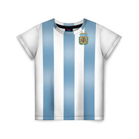 Детская футболка 3D с принтом Аргентина ЧМ 2018 в Рязани, 100% гипоаллергенный полиэфир | прямой крой, круглый вырез горловины, длина до линии бедер, чуть спущенное плечо, ткань немного тянется | cup | fifa | world | мира | мундиаль | россия | чемпионат
