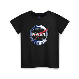 Детская футболка хлопок с принтом NASA в Рязани, 100% хлопок | круглый вырез горловины, полуприлегающий силуэт, длина до линии бедер | nasa | астронавт | астрофизика | космическое агенство | космонавт | космос | наса | скафандр  | шлем