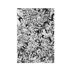 Обложка для паспорта матовая кожа с принтом Ahegao в Рязани, натуральная матовая кожа | размер 19,3 х 13,7 см; прозрачные пластиковые крепления | Тематика изображения на принте: anime | аниме | лицо | паттрен | чернобелый
