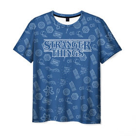 Мужская футболка 3D с принтом Очень Странные дела Бомбинг в Рязани, 100% полиэфир | прямой крой, круглый вырез горловины, длина до линии бедер | Тематика изображения на принте: stranger things | паттерн | синий