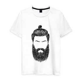 Мужская футболка хлопок с принтом Борода барбер в Рязани, 100% хлопок | прямой крой, круглый вырез горловины, длина до линии бедер, слегка спущенное плечо. | барбер | борода | бородища | стиль | стрижка | топкнот