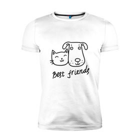 Мужская футболка премиум с принтом Best friends в Рязани, 92% хлопок, 8% лайкра | приталенный силуэт, круглый вырез ворота, длина до линии бедра, короткий рукав | киса домашние животные | кот | котик | коты | кошка | кошки
