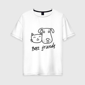 Женская футболка хлопок Oversize с принтом Best friends в Рязани, 100% хлопок | свободный крой, круглый ворот, спущенный рукав, длина до линии бедер
 | киса домашние животные | кот | котик | коты | кошка | кошки