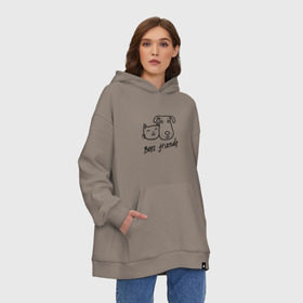 Худи SuperOversize хлопок с принтом Best friends в Рязани, 70% хлопок, 30% полиэстер, мягкий начес внутри | карман-кенгуру, эластичная резинка на манжетах и по нижней кромке, двухслойный капюшон
 | киса домашние животные | кот | котик | коты | кошка | кошки