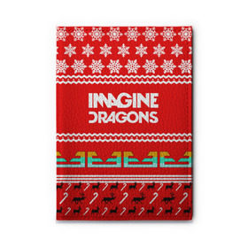 Обложка для автодокументов с принтом Праздничный Imagine Dragons в Рязани, натуральная кожа |  размер 19,9*13 см; внутри 4 больших “конверта” для документов и один маленький отдел — туда идеально встанут права | Тематика изображения на принте: dragons | imagine | альтернативный | американская | арена | бэн макки | группа | драгонс | дэн | дэн рейнольдс | знак | имеджин | инди | индирок | красный | надпись | новогодний | новый год | поп | праздник