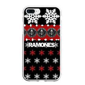 Чехол для iPhone 7Plus/8 Plus матовый с принтом Праздничный Ramones в Рязани, Силикон | Область печати: задняя сторона чехла, без боковых панелей | Тематика изображения на принте: ramones | группа | джонни | джоуи | ди ди томми | знак | красный | марк | надпись | новогодний | новый год | панк | поп | праздник | раманес | раманэс | рамон | рамонес | рамонэс | рамоун | рамоунз | рамоунс