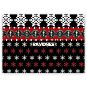 Поздравительная открытка с принтом Праздничный Ramones в Рязани, 100% бумага | плотность бумаги 280 г/м2, матовая, на обратной стороне линовка и место для марки
 | ramones | группа | джонни | джоуи | ди ди томми | знак | красный | марк | надпись | новогодний | новый год | панк | поп | праздник | раманес | раманэс | рамон | рамонес | рамонэс | рамоун | рамоунз | рамоунс