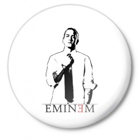 Значок с принтом Eminem в Рязани,  металл | круглая форма, металлическая застежка в виде булавки | Тематика изображения на принте: actor | american rapper | composer | eminem | music | rap | record producer | актёр | американский | композитор | музыка | музыкальный продюсер | рэп | рэпер