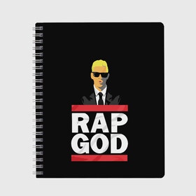 Тетрадь с принтом Rap God Eminem в Рязани, 100% бумага | 48 листов, плотность листов — 60 г/м2, плотность картонной обложки — 250 г/м2. Листы скреплены сбоку удобной пружинной спиралью. Уголки страниц и обложки скругленные. Цвет линий — светло-серый
 | actor | american rapper | composer | eminem | music | rap | rap god | record producer |   | актёр | американский | композитор | музыка | музыкальный продюсер | рэп | рэпер