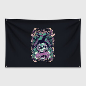 Флаг-баннер с принтом Анархия в Рязани, 100% полиэстер | размер 67 х 109 см, плотность ткани — 95 г/м2; по краям флага есть четыре люверса для крепления | ад | ворон | дым | дьявол | пламя | птица | череп