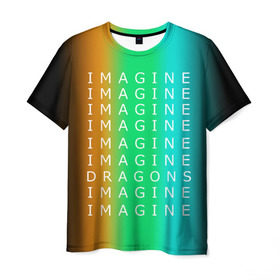 Мужская футболка 3D с принтом IMAGINE DRAGONS в Рязани, 100% полиэфир | прямой крой, круглый вырез горловины, длина до линии бедер | Тематика изображения на принте: evolve | imagine dragons | new age | вокалист | группа | драгонс | известные | личности | надписи | реп | рок | триколор | фирменные цвета | яркие