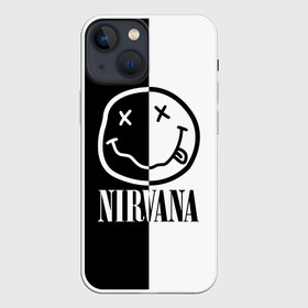 Чехол для iPhone 13 mini с принтом Nirvana в Рязани,  |  | cobain | kurt | nirvana | альтернативный | гранж | грол | группа | дональд | кобейн | курт | музыка | музыкант | надпись | нервана | нирвана | новоселич | певец | рок | смайл | смайлик | солист | язык