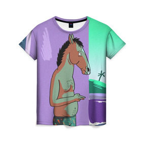 Женская футболка 3D с принтом BoJack в Рязани, 100% полиэфир ( синтетическое хлопкоподобное полотно) | прямой крой, круглый вырез горловины, длина до линии бедер | bojack horseman | конь боджек | лошадь боджек