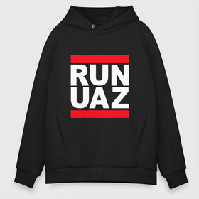 Мужское худи Oversize хлопок с принтом Run UAZ в Рязани, френч-терри — 70% хлопок, 30% полиэстер. Мягкий теплый начес внутри —100% хлопок | боковые карманы, эластичные манжеты и нижняя кромка, капюшон на магнитной кнопке | battlegrounds | player | playerunknowns | pubg | uaz | unknown | згип | ран | уаз