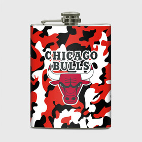 Фляга с принтом CHICAGO BULLS | ЧИКАГО БУЛЛС в Рязани, металлический корпус | емкость 0,22 л, размер 125 х 94 мм. Виниловая наклейка запечатывается полностью | камуфляж | красный | чикаго буллс