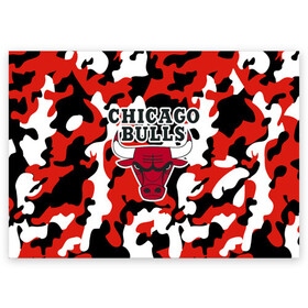 Поздравительная открытка с принтом CHICAGO BULLS | ЧИКАГО БУЛЛС в Рязани, 100% бумага | плотность бумаги 280 г/м2, матовая, на обратной стороне линовка и место для марки
 | Тематика изображения на принте: камуфляж | красный | чикаго буллс