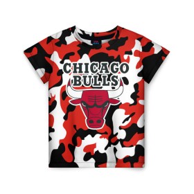 Детская футболка 3D с принтом CHICAGO BULLS Новогодний в Рязани, 100% гипоаллергенный полиэфир | прямой крой, круглый вырез горловины, длина до линии бедер, чуть спущенное плечо, ткань немного тянется | камуфляж | красный | чикаго буллс