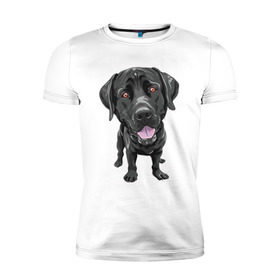 Мужская футболка премиум с принтом Черный лабрадор в Рязани, 92% хлопок, 8% лайкра | приталенный силуэт, круглый вырез ворота, длина до линии бедра, короткий рукав | домашние животные | лабрадоры | пес | песик | ретриверы | собака | собачка
