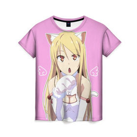 Женская футболка 3D с принтом Shina Mashiro Neko - Nyan в Рязани, 100% полиэфир ( синтетическое хлопкоподобное полотно) | прямой крой, круглый вырез горловины, длина до линии бедер | Тематика изображения на принте: cat | kawai | mashira | neko | nyan | sakurasou no pet na kanojo | shina | shina mashiro | tyan | анимэ | кошечка из сакурасо | сакурасо