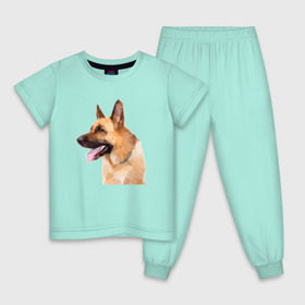 Детская пижама хлопок с принтом Немецкая овчарка геометрия в Рязани, 100% хлопок |  брюки и футболка прямого кроя, без карманов, на брюках мягкая резинка на поясе и по низу штанин
 | домашние животные | овчарка | пес | полигон | собака
